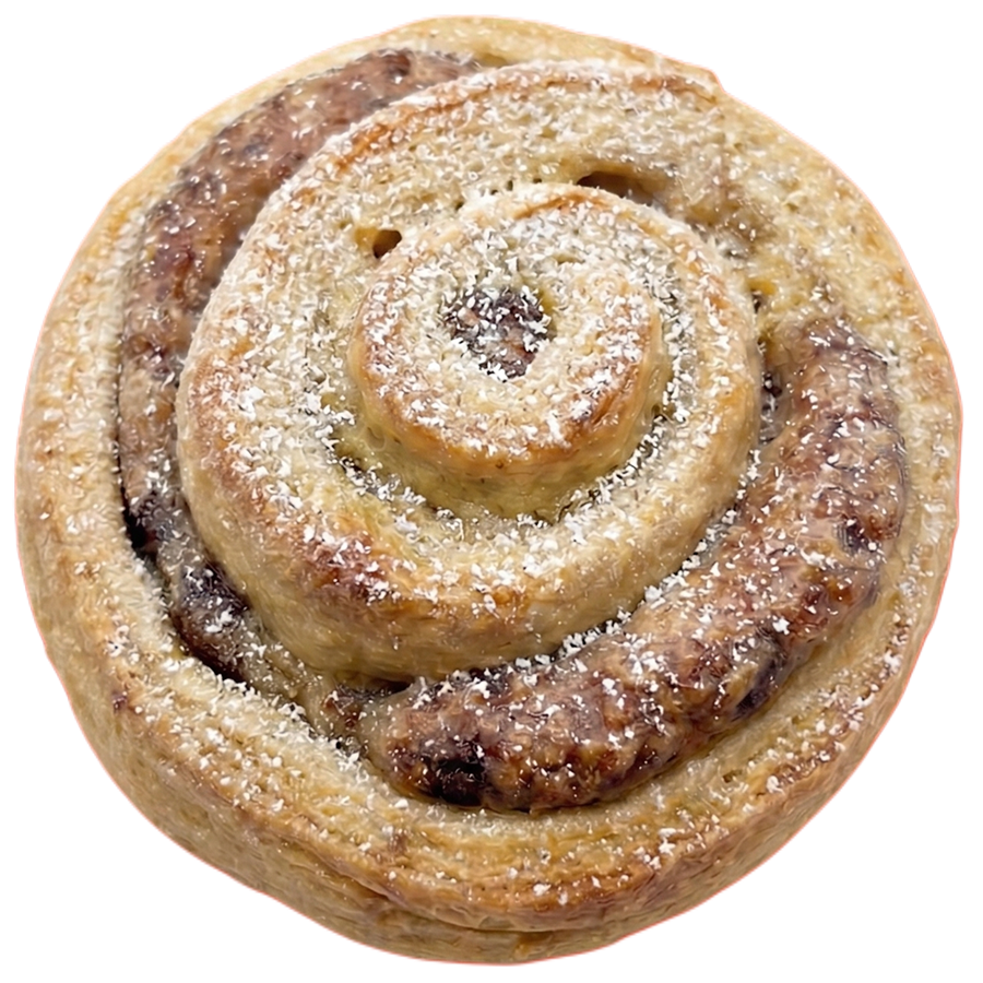 Spiraled cookie bun with powdered sugar